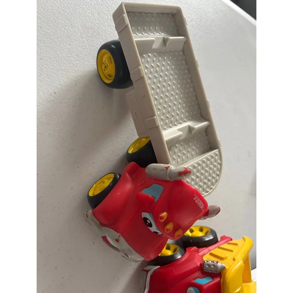 Tonka Chuck & Friends Toy Truck Lot Red Dump Truck and Semi Flatbed Trailer